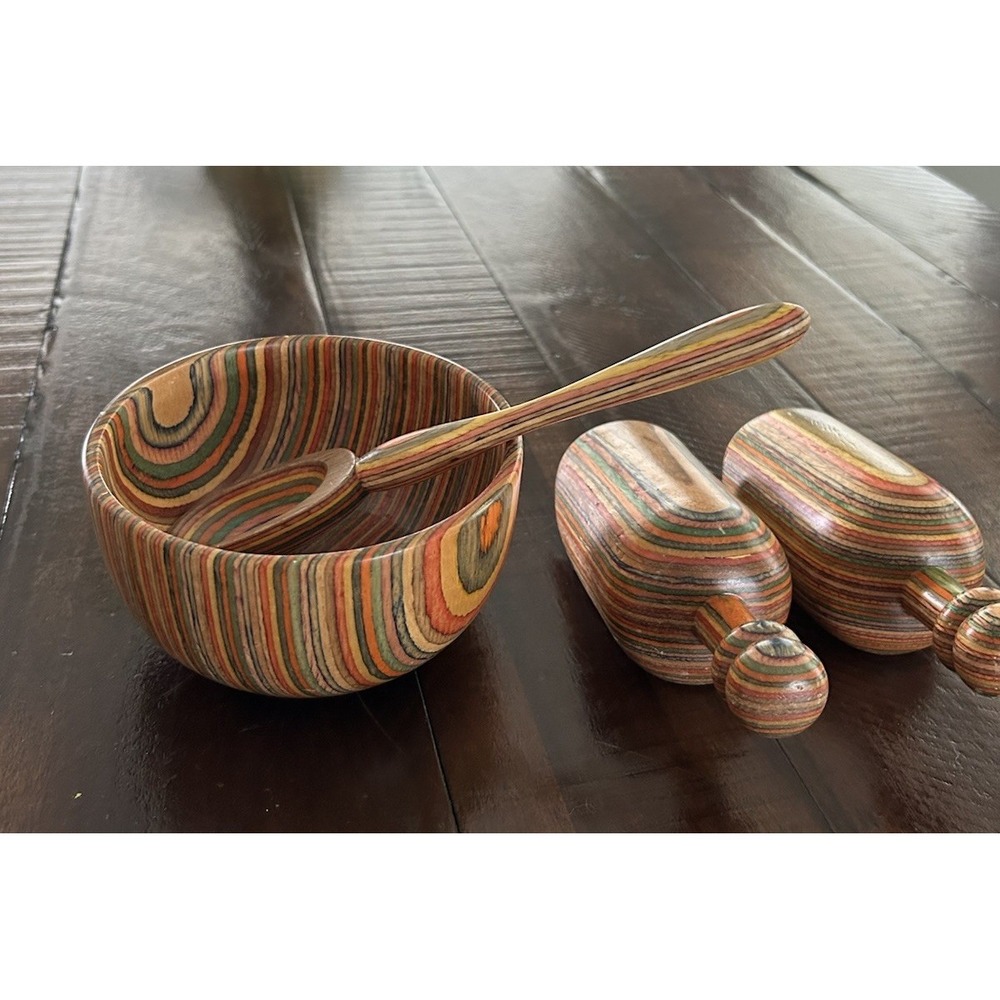 Norpro Wooden Bowl,‎ Scoops and Spoon Hand / Lathe Turned & Multicolor Artisan